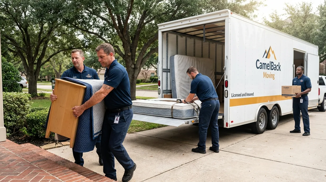Crew loading residential truck for cross-state move from Mount Airy, NC