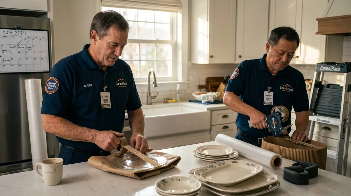 Professional crew packing kitchen dishware in Mount Airy, NC
